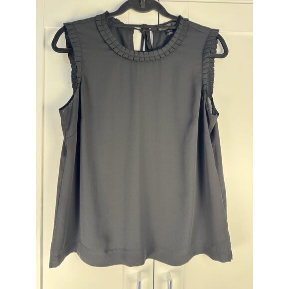 J.CREW Tops - J.CREW Black Pleated Neck Keyhole Back Blouse 100% Polyester Sleeveless 8